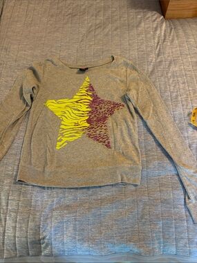 Hard Candy Gray Sweatshirt with Neon Yellow and Purple Star Print